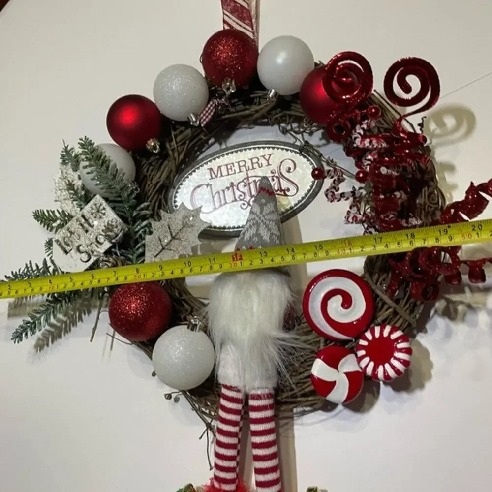 Handmade Peppermint Gnome Christmas Wreath Let It Snow